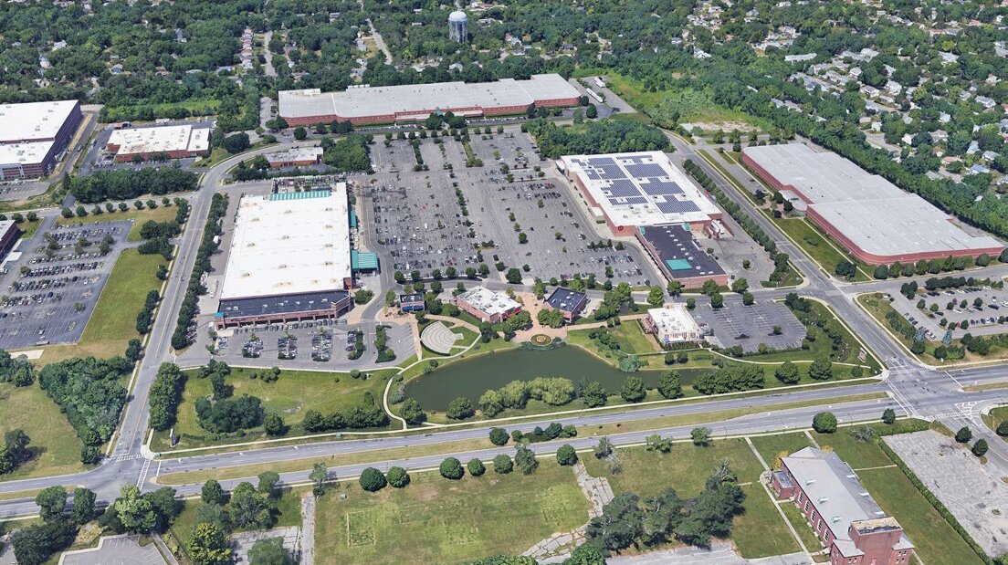 Aerial view of Town Center at Central Islip, co-anchored by Target and Home Depot
